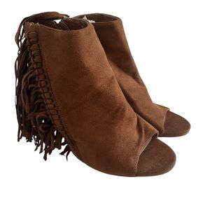 Coconuts by Matisse Brown Suede Fringed Open Toe Booties 8.5